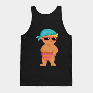 Vacation mood on - the toddler King of the beach enjoying the holiday , free Tank Top